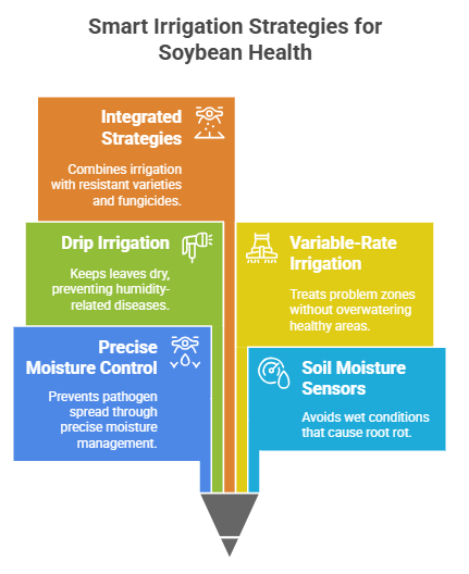 Irrigation Types and System Components to aid how smart irrigation helps prevent common soybean diseases